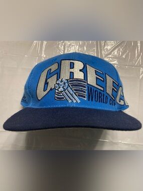 VTG 1994 Greece World Cup Blue Snapback Hat Cap Apex One Spellout Original